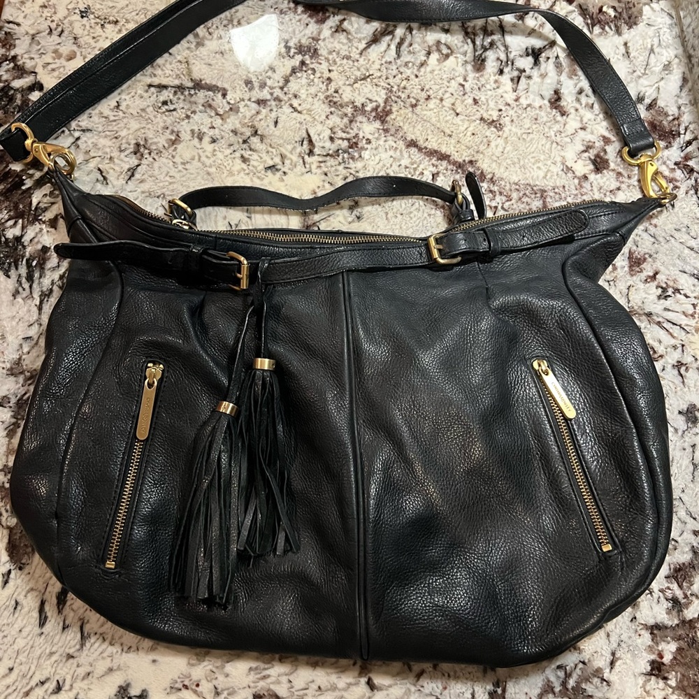 Cynthia Rowley Black Leather Shoulder Bag with Gold Accents